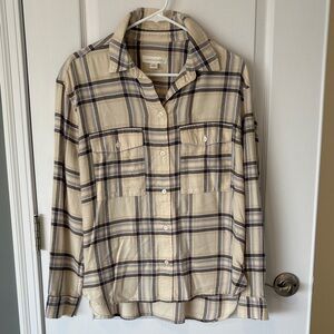 Treasure & Bond Cream and Navy Checkered Button-Down Shirt